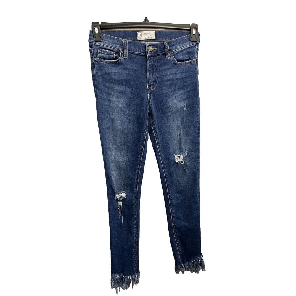 Free People Raw Hem Skinny Blue Jeans Women 26 Mid Wash Distressed